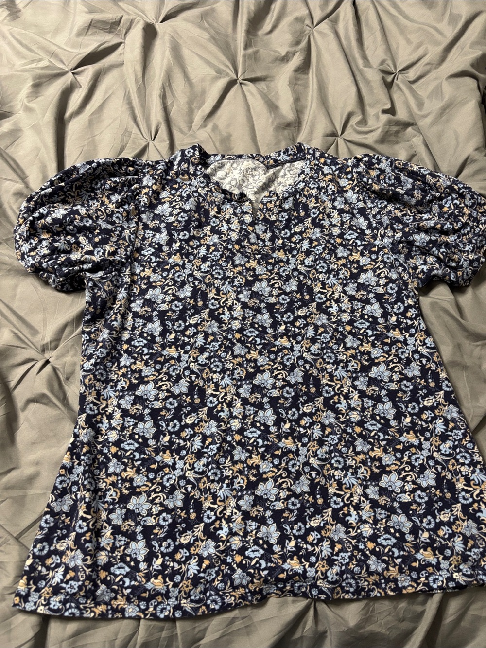 Lane Bryant Navy Floral Puff-Sleeve Blouse